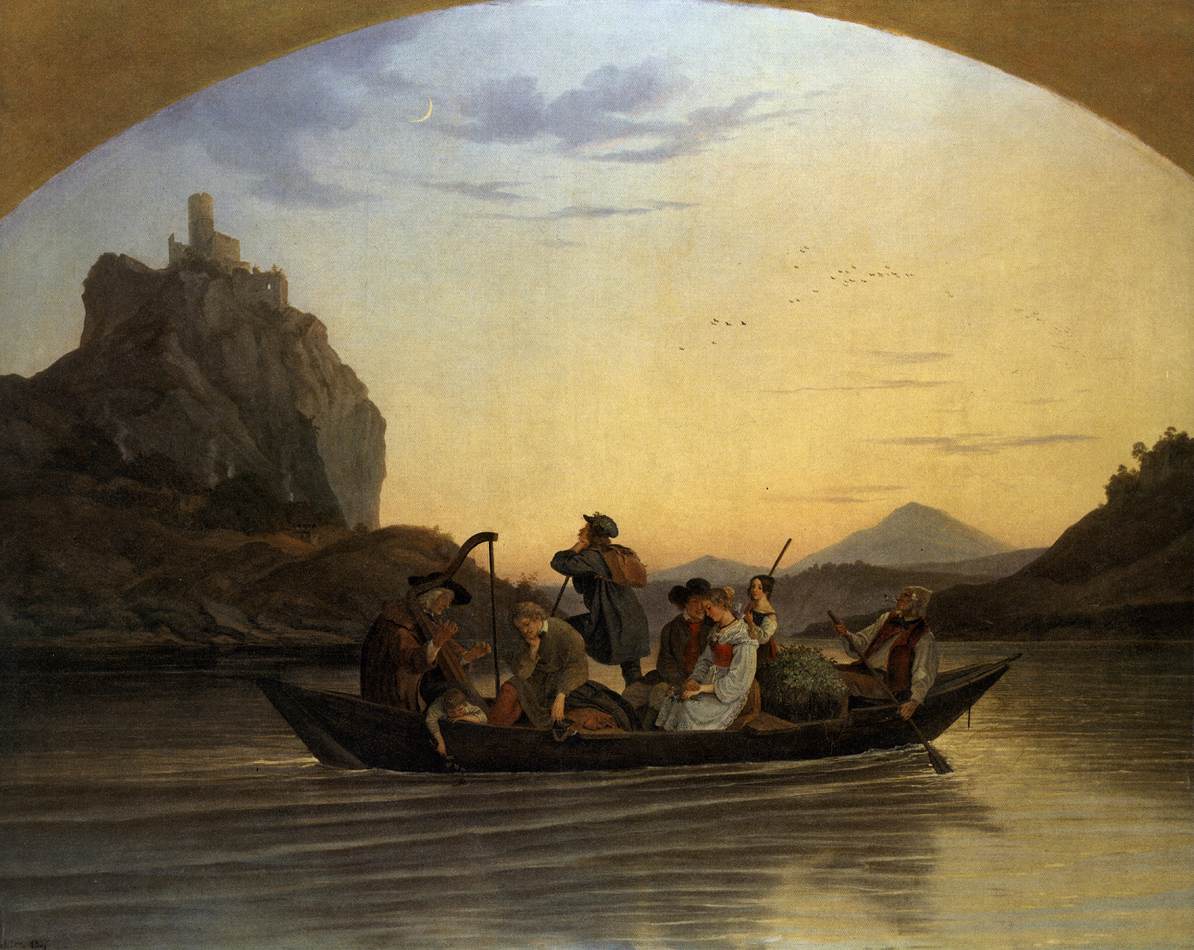 Crossing the Elbe at Aussig, vintage artwork by Ludwig Richter, A3 (16x12") Poster Print