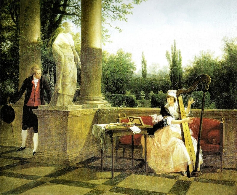The Harp Player, vintage artwork by Jacques Sablet, 12x8" (A4) Poster
