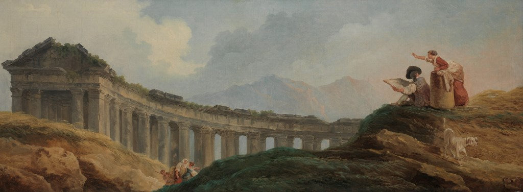 A Colonnade in Ruins, vintage artwork by Hubert Robert, 12x8" (A4) Poster