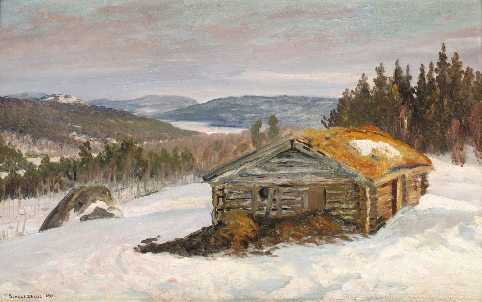 Barn in the Winter Landscape by Anshelm Schultzberg,A3(16x12")Poster