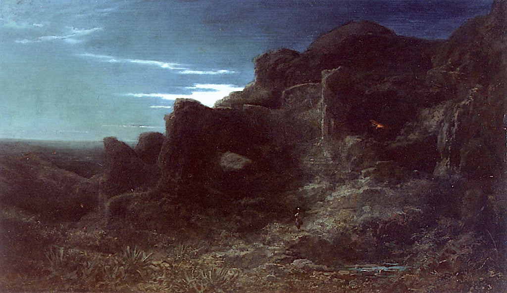 Rocky Landscape at Night, vintage artwork by Carl Spitzweg, A3 (16x12") Poster Print