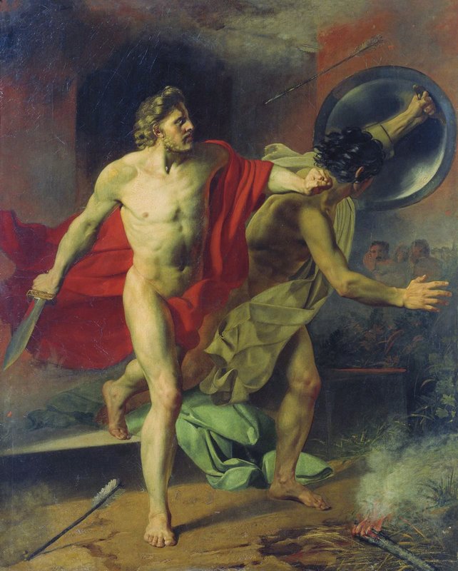 Alcibiades and His Friend Escaping from a Burning House, vintage artwork by Yakov Kapkov, A3 (16x12") Poster Print