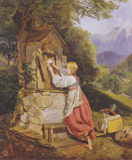 Girl Adorns the Virgin Mary with a Rose, vintage artwork by Ferdinand Georg Waldmüller, A3 (16x12") Poster Print