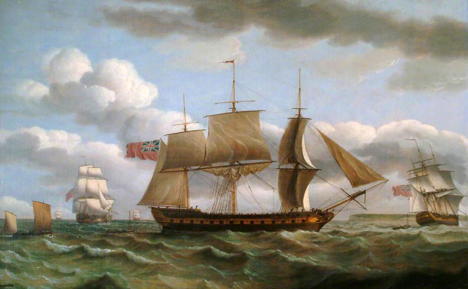East Indian 'Cumberland' off Dover, vintage artwork by Thomas Luny, 12x8" (A4) Poster