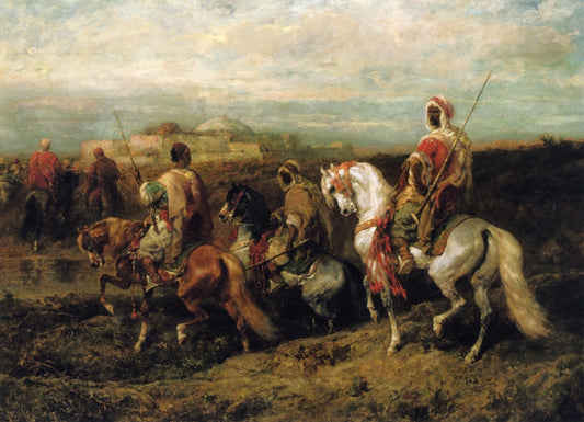 Bedouins Approaching a City, vintage artwork by Adolf Christian Schreyer, 12x8" (A4) Poster
