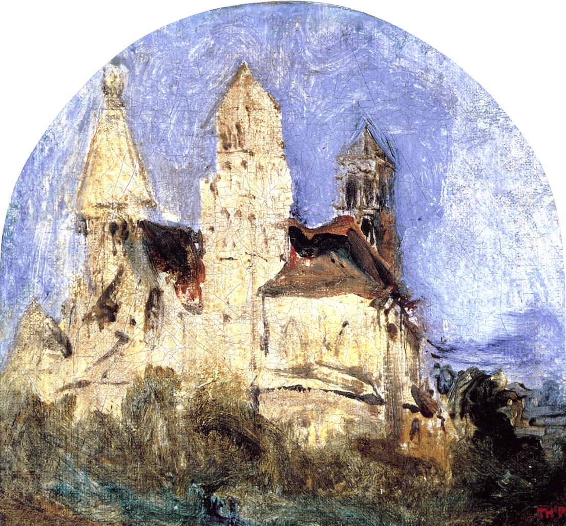 The Church of Saint Lou d'Esserant in the Oise, vintage artwork by Theodore Rousseau, A3 (16x12") Poster Print