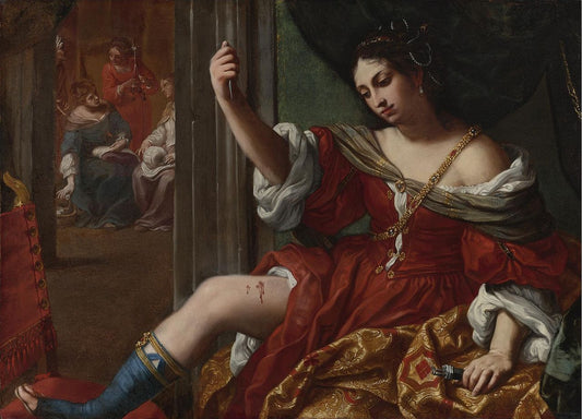 Portia wounding her thigh, vintage artwork by Elisabetta Sirani, 12x8" (A4) Poster