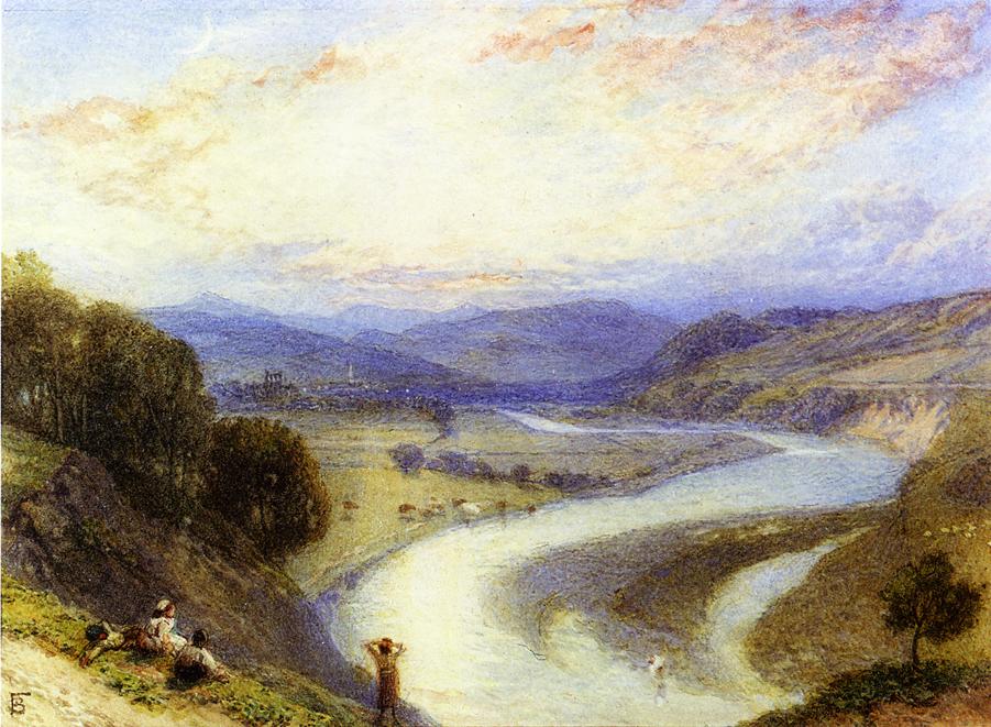 Melrose Abbey from the Banks of the Tweed, vintage artwork by Myles Birket Foster, 12x8" (A4) Poster