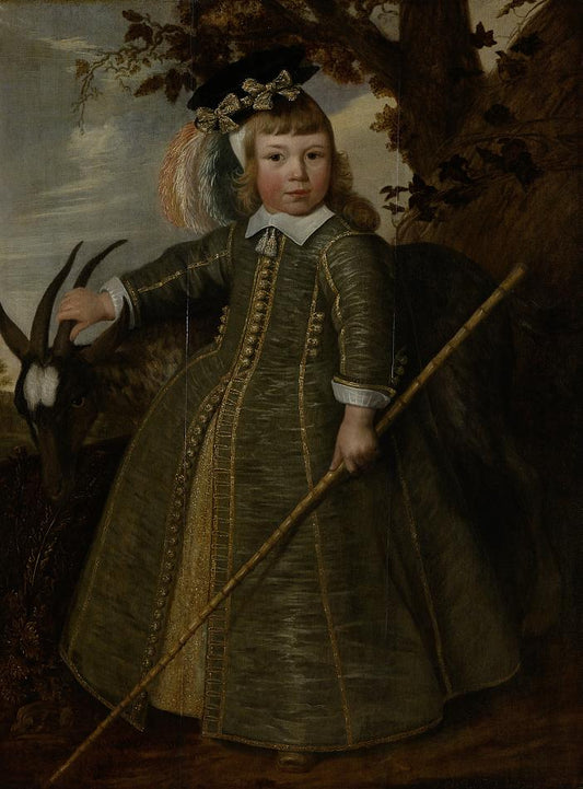 Portrait of a Boy with a Goat (Portret van een jongetje met een bok), vintage artwork by Jan Albertsz. Rotius, 12x8" (A4) Poster