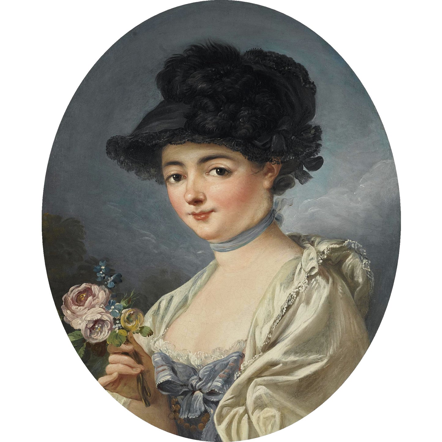 Portrait of a Woman with a Flower, vintage artwork by Jean-Baptiste Deshays de Colleville, 12x8" (A4) Poster