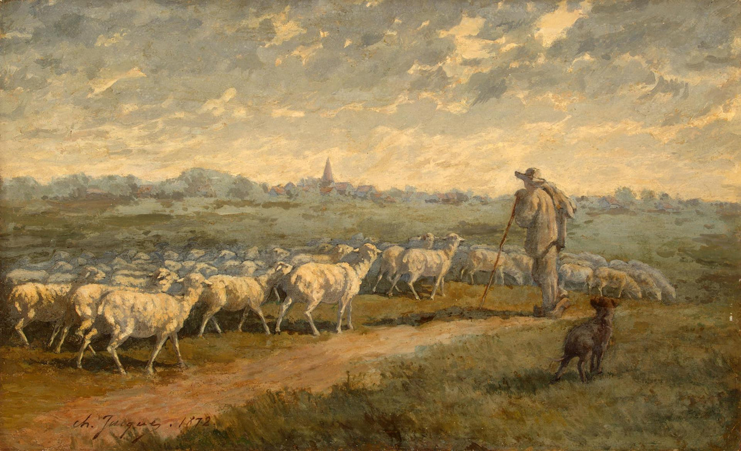 Landscape with a Herd, vintage artwork by Charles Émile Jacque, A3 (16x12") Poster Print