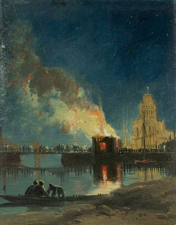 Bristol Riots: The Burning of the Toll Houses, Prince Street Bridge, vintage artwork by James Baker Pyne, A3 (16x12") Poster Print