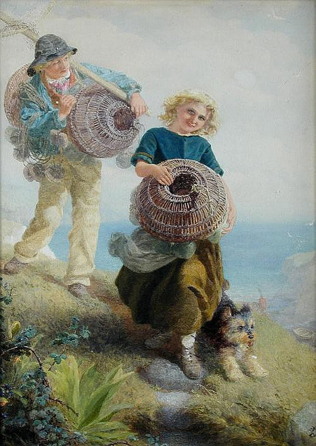 The Young Shrimpers, vintage artwork by Alfred Downing Fripp, A3 (16x12") Poster Print