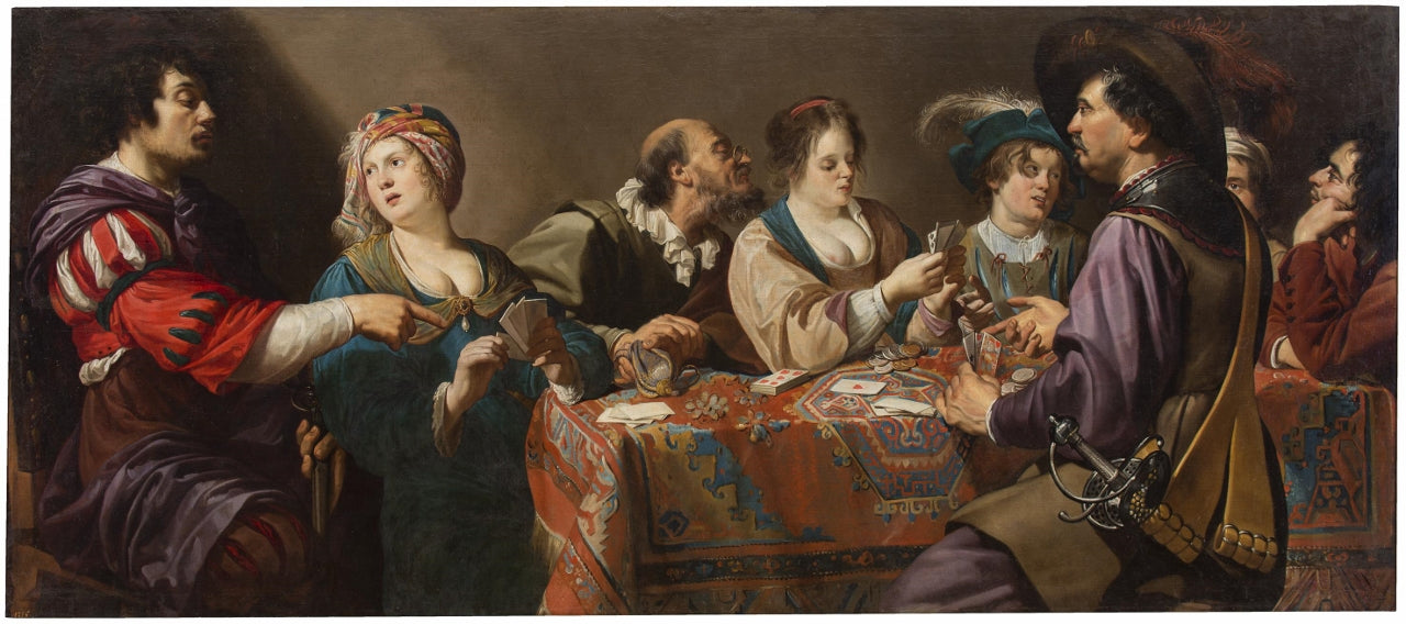 Game of Cards, vintage artwork by Theodore Rombouts, 12x8" (A4) Poster
