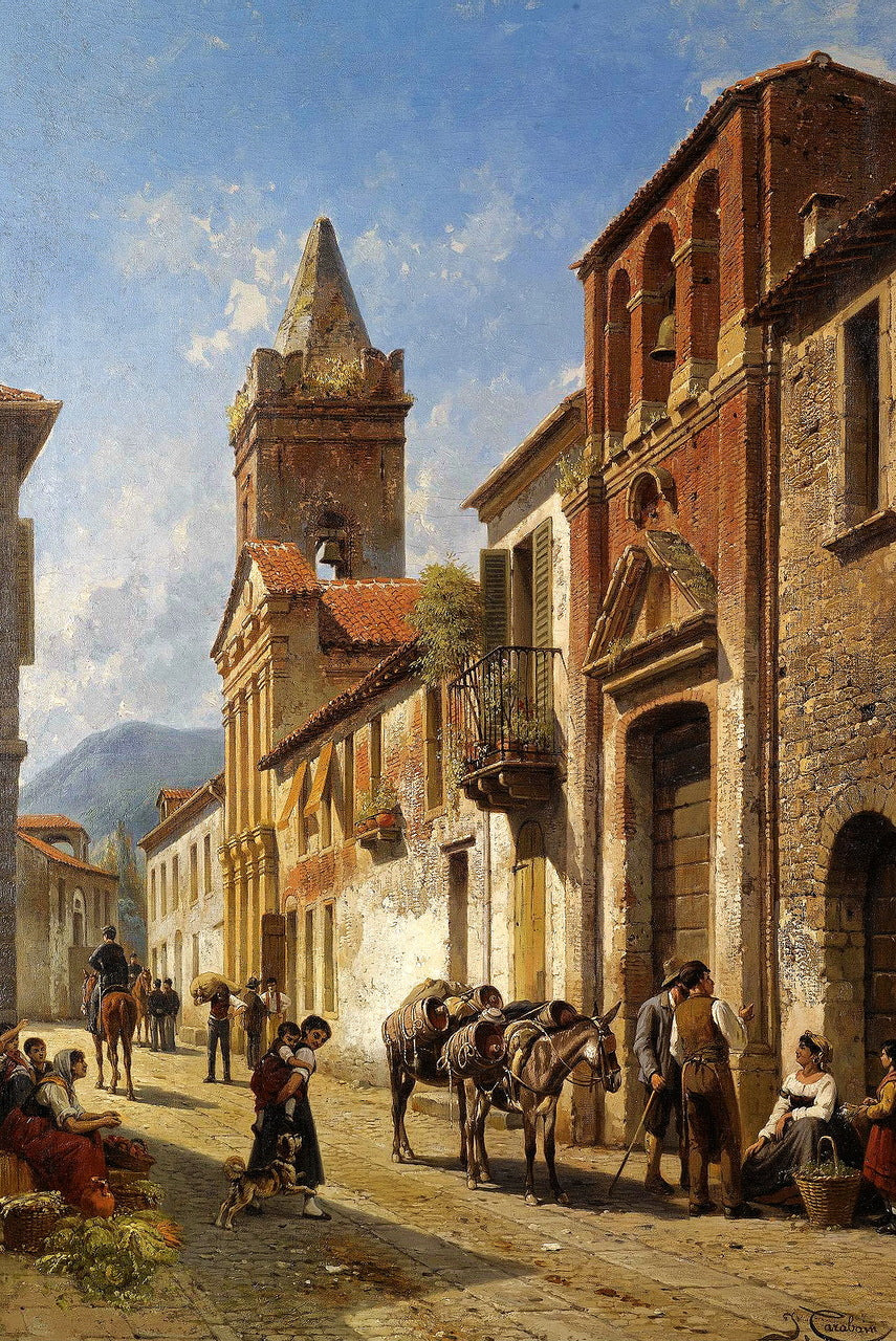 Street in Pascara, vintage artwork by Jacques Francois Carabain, 12x8" (A4) Poster