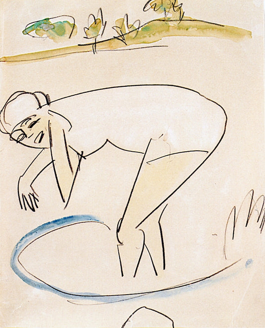 Bather by  the Water's Edge, vintage artwork by Ernst Ludwig Kirchner, 12x8" (A4) Poster