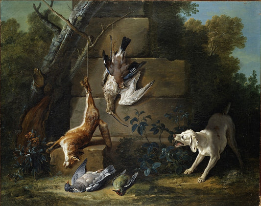 Dog Guarding Dead Game, vintage artwork by Jean-Baptiste Oudry, 12x8" (A4) Poster