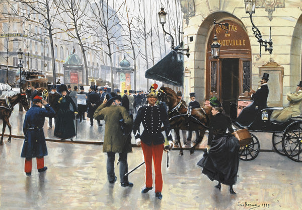 Le boulevard des Capucines et le theâtre du Vaudeville, vintage artwork by Jean-Georges Beraud, 12x8" (A4) Poster