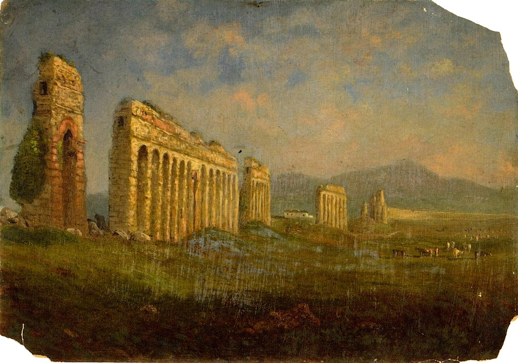 Roman Aqueducts on the Campagna, vintage artwork by Christopher Pearse Cranch, A3 (16x12") Poster Print