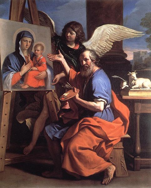 Saint Luke Displaying a Painting of the Virgin, vintage artwork by Guercino, 12x8" (A4) Poster