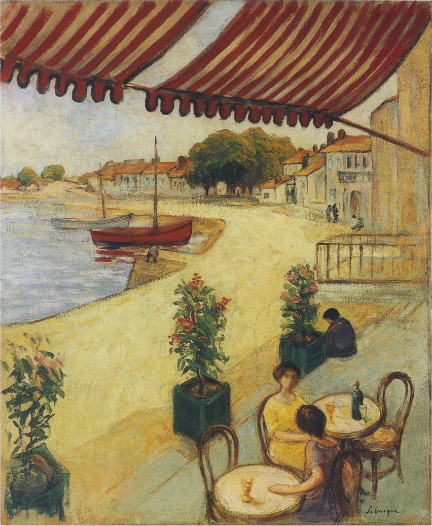Cafe sur la Port, vintage artwork by Henri Lebasque, 12x8" (A4) Poster