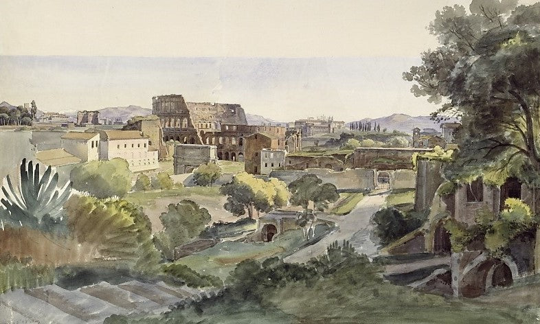 Roman Forum and the Colosseum from the Palatine, vintage artwork by Ernst Fries, A3 (16x12") Poster Print