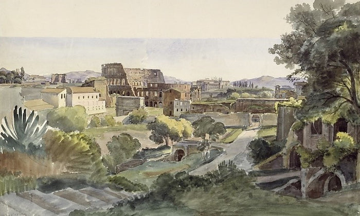 Roman Forum and the Colosseum from the Palatine, vintage artwork by Ernst Fries, A3 (16x12