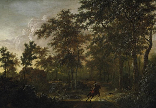 Summer Forest Landscape with Hunters, vintage artwork by Pieter Jansz. van Asch, 12x8" (A4) Poster
