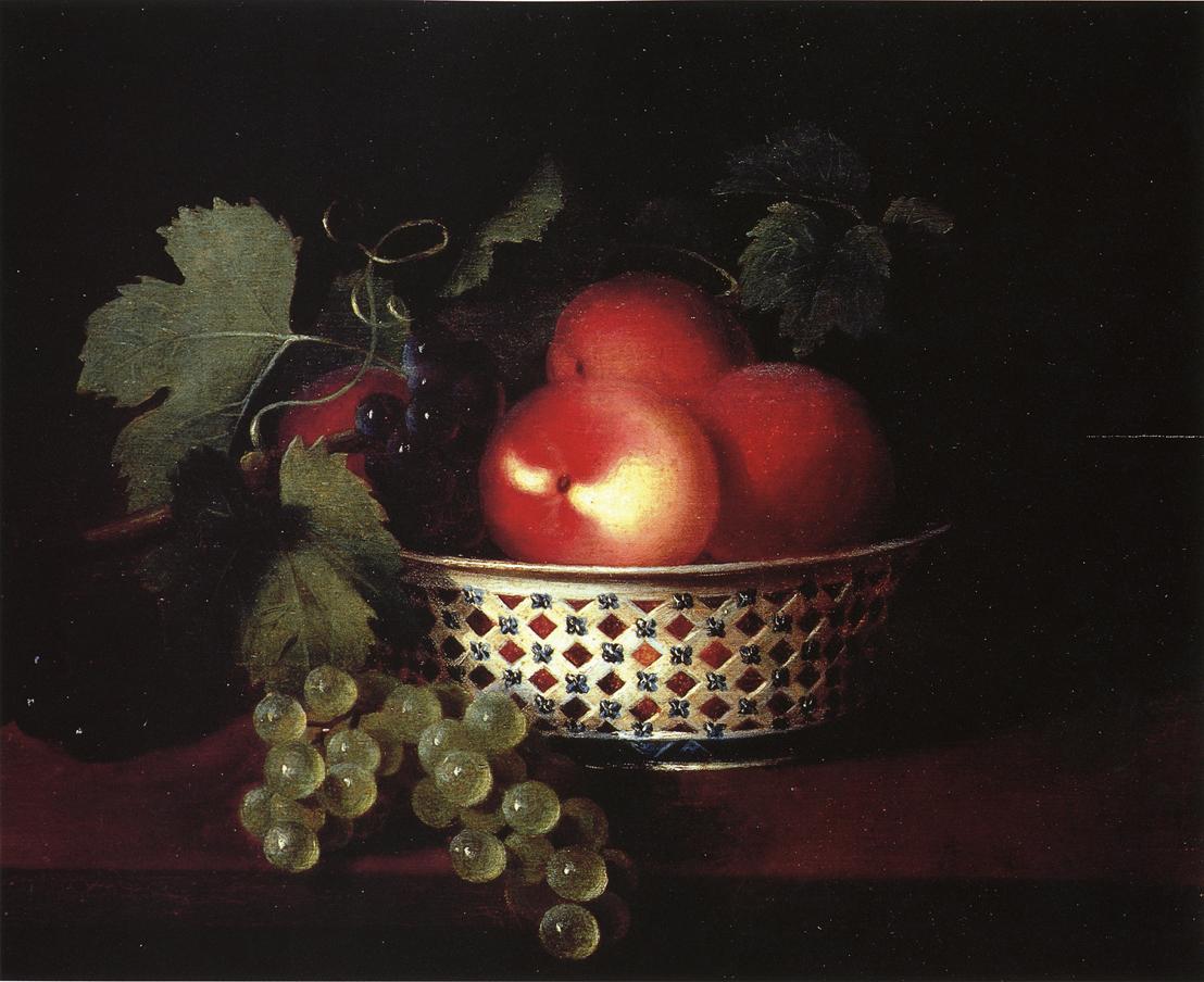 Peaches and Grapes in a Porcelain Bowl, vintage artwork by Sarah Miriam Peale, A3 (16x12") Poster Print