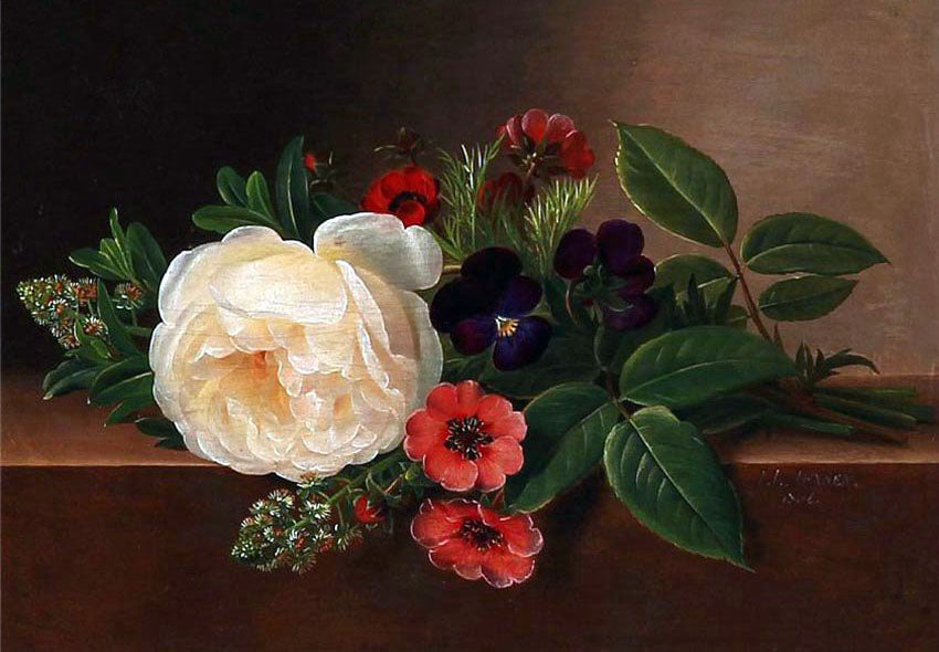 Flower bouquet on a window sill, vintage artwork by Johan Laurentz (J.L.) Jensen, A3 (16x12") Poster Print