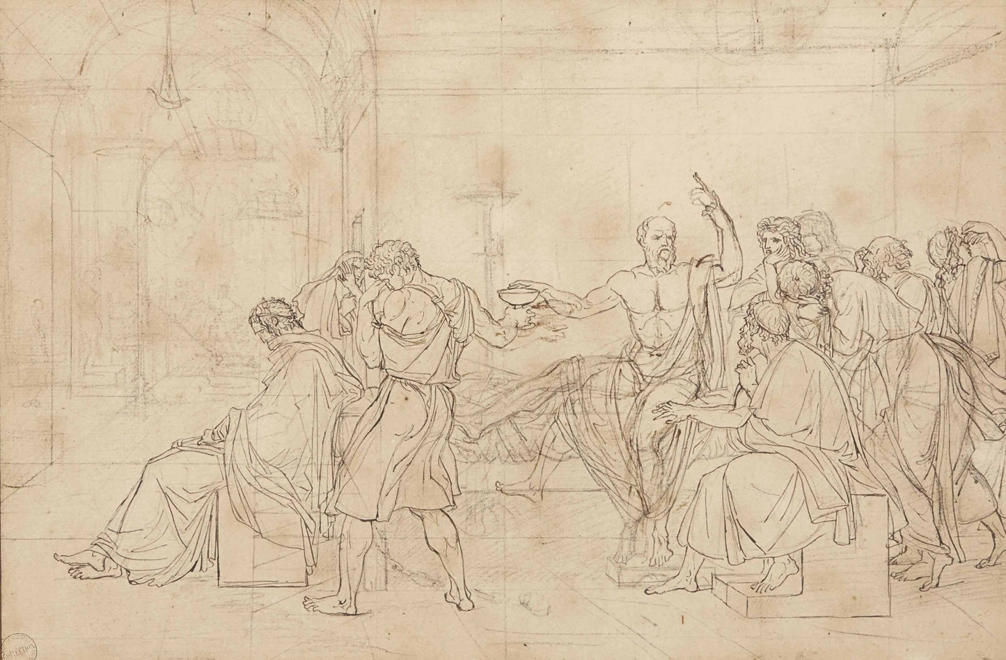 The Death of Socrates, vintage artwork by Jacques-Louis David, 12x8" (A4) Poster