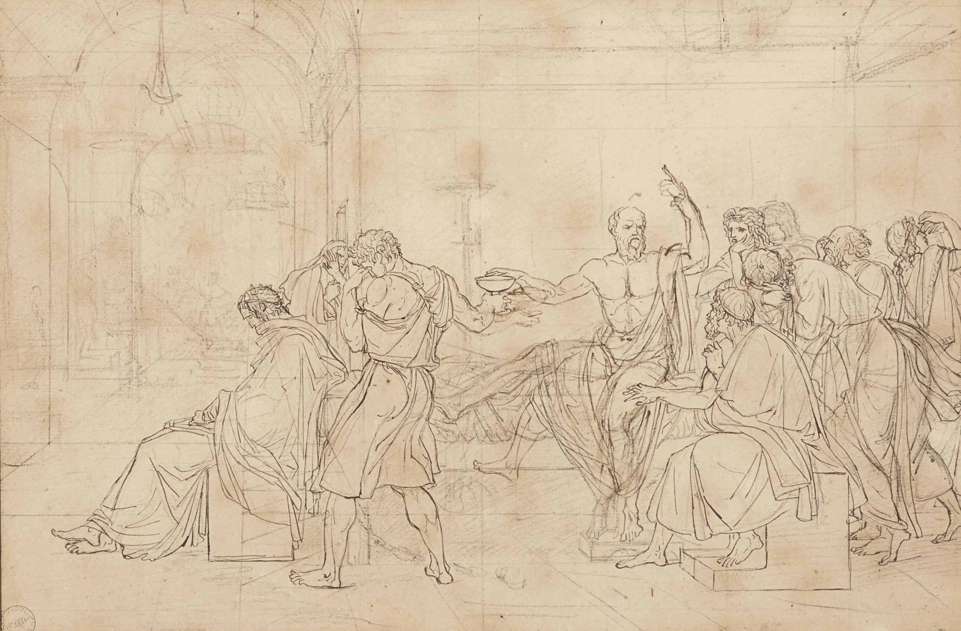 The Death of Socrates, vintage artwork by Jacques-Louis David, 12x8" (A4) Poster