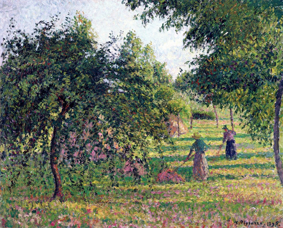 Apple Trees and Tedders, Eragny, vintage artwork by Camille Pissarro, 12x8" (A4) Poster