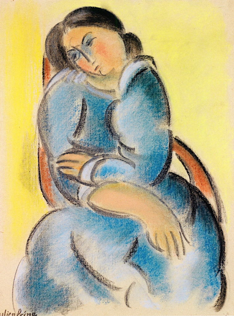 Young Woman in an Armchair, vintage artwork by Andre-Julien Prina, 12x8" (A4) Poster