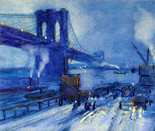 View of Brooklyn Bridge, vintage artwork by Jonas Lie, 12x8" (A4) Poster
