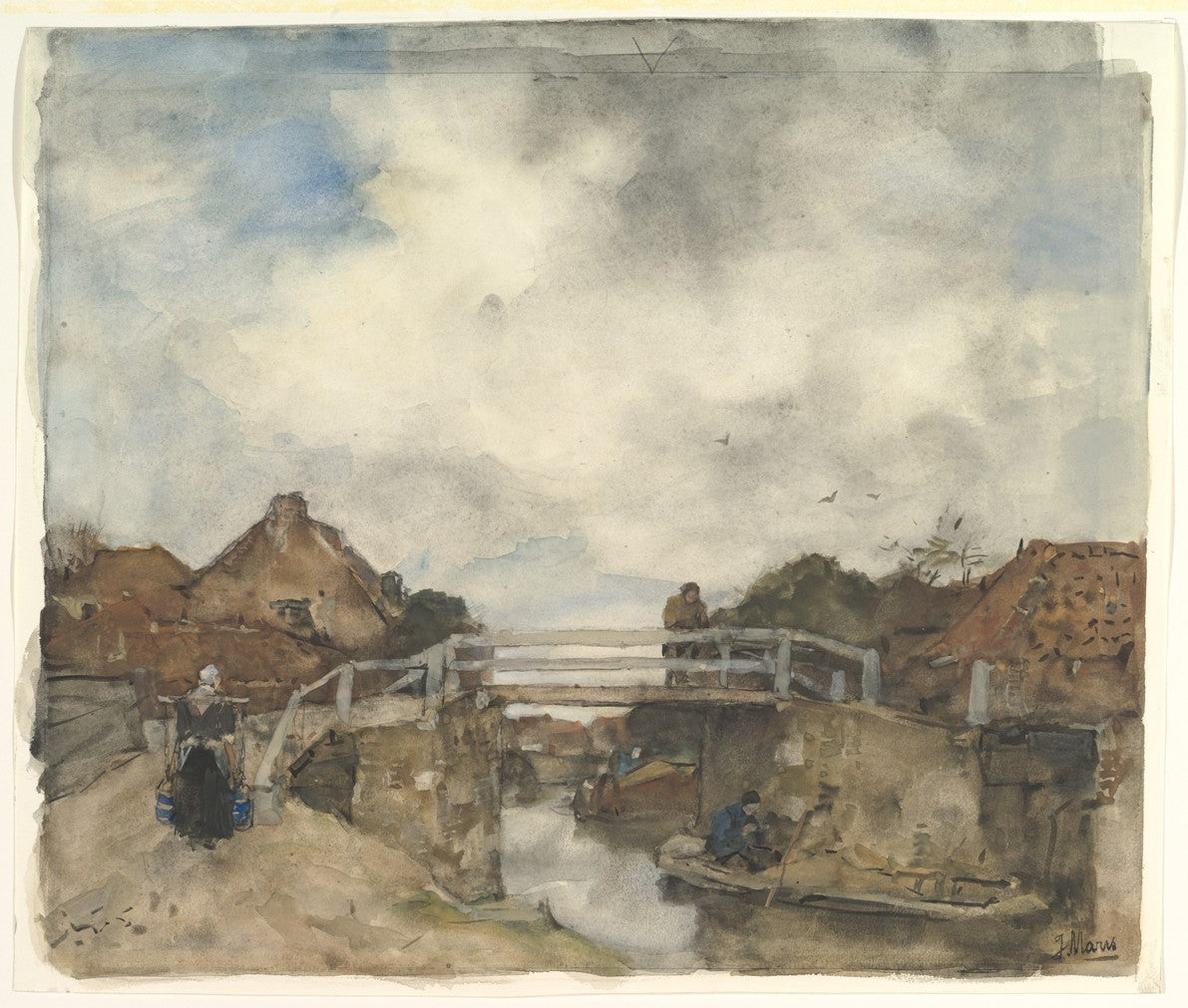 Dutch Canal, Rijswijk, vintage artwork by Jacob Maris, 12x8" (A4) Poster