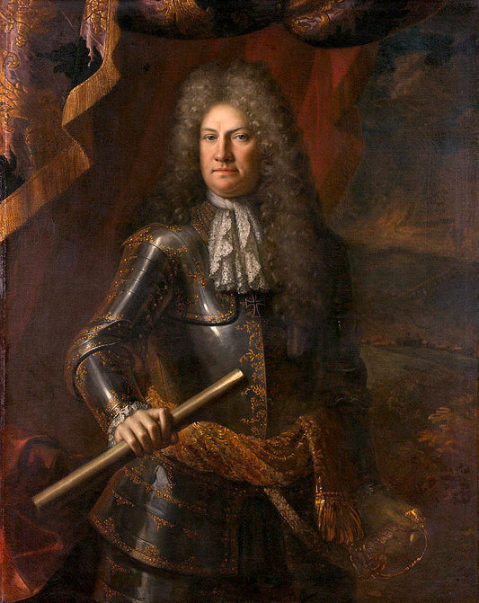 Portrait of Godard Frederik van Reede-Ginckel, Cavalry General, vintage artwork by Adriaen van der Werff, 12x8" (A4) Poster
