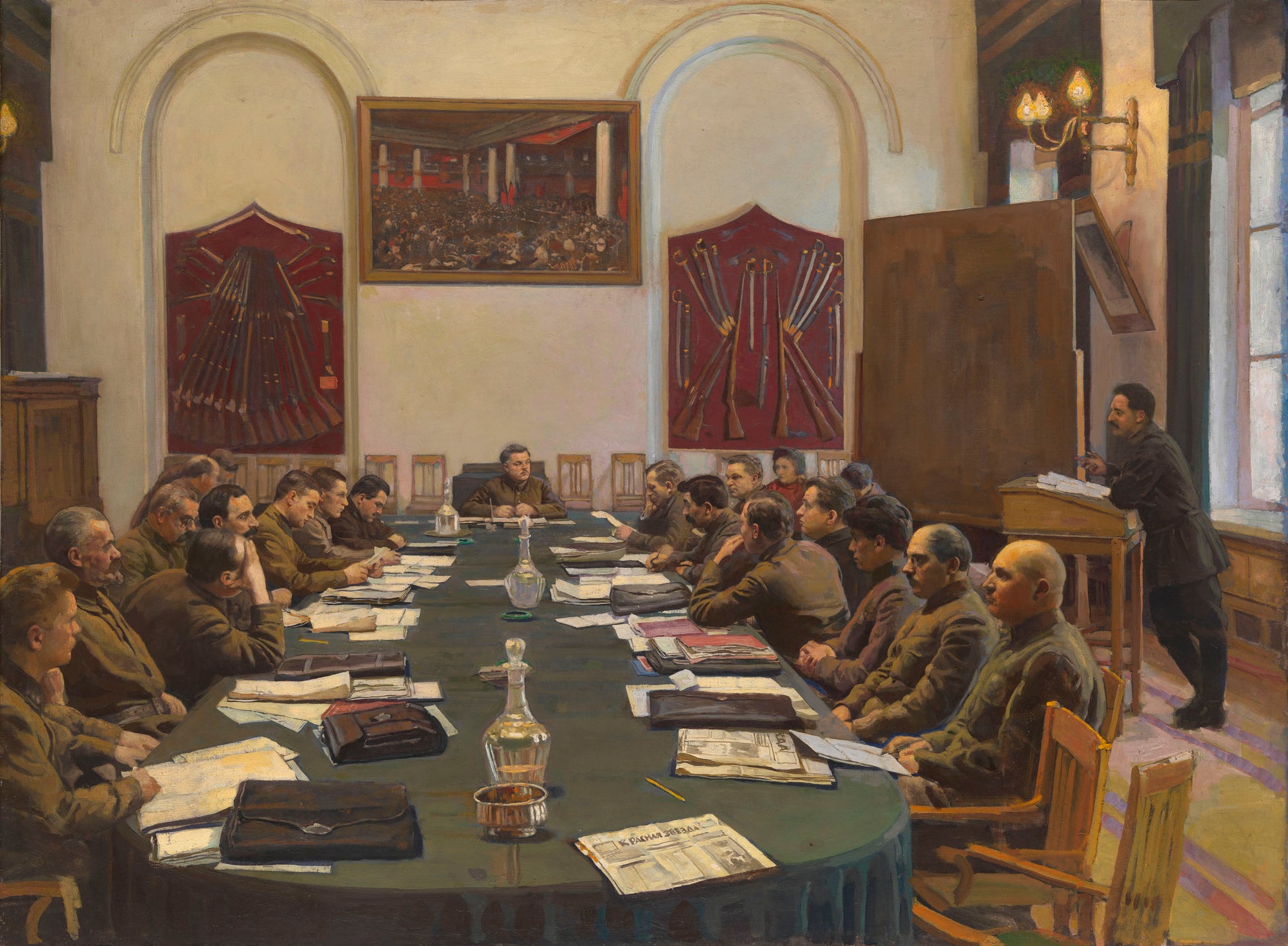 Assembly of the Revolutionary Military Council of the USSR, Chaired by  Kliment Voroshilov, vintage artwork by Isaak Brodsky, 12x8" (A4) Poster