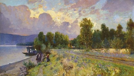 Bank of the Danube in Kisoroszi, vintage artwork by Ignac Ujvary, 12x8" (A4) Poster