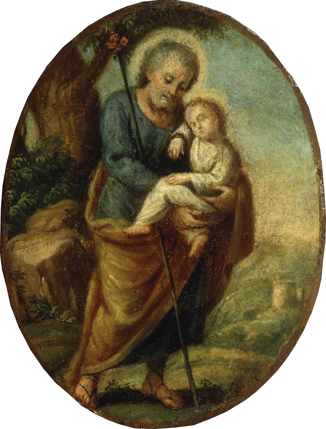 Joseph and Baby  Christ, vintage artwork by Vladimir Borovikovsky, 12x8" (A4) Poster