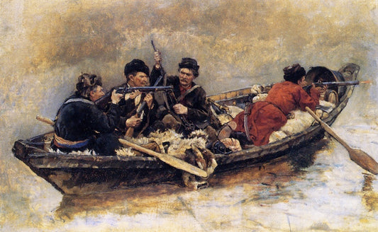 Cossacks in a Boat, vintage artwork by Vasili Ivanovich Surikov, 12x8" (A4) Poster