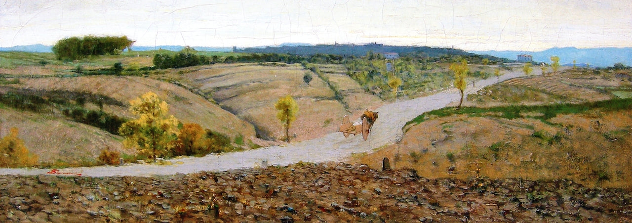 Campagna senese con carro, vintage artwork by Telemaco Signorini, 12x8" (A4) Poster