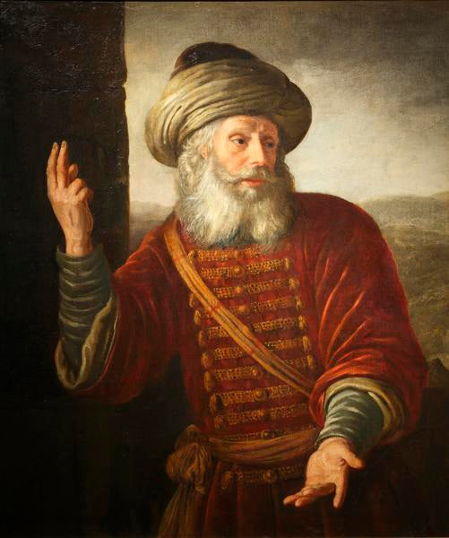 Elderly Man in a Theatrical Costume, vintage artwork by Jan Victors, 12x8" (A4) Poster