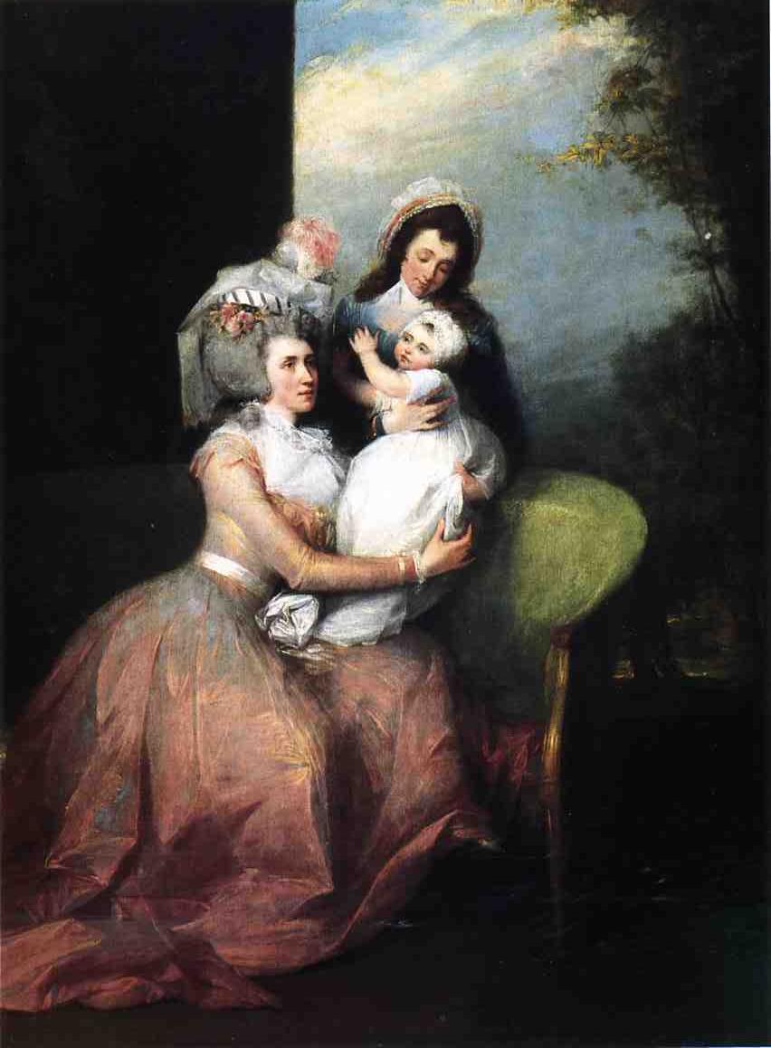Mrs. John Barker Church (Angelica Schuyler), Son Philip and Servant, vintage artwork by John Trumbull, 12x8" (A4) Poster