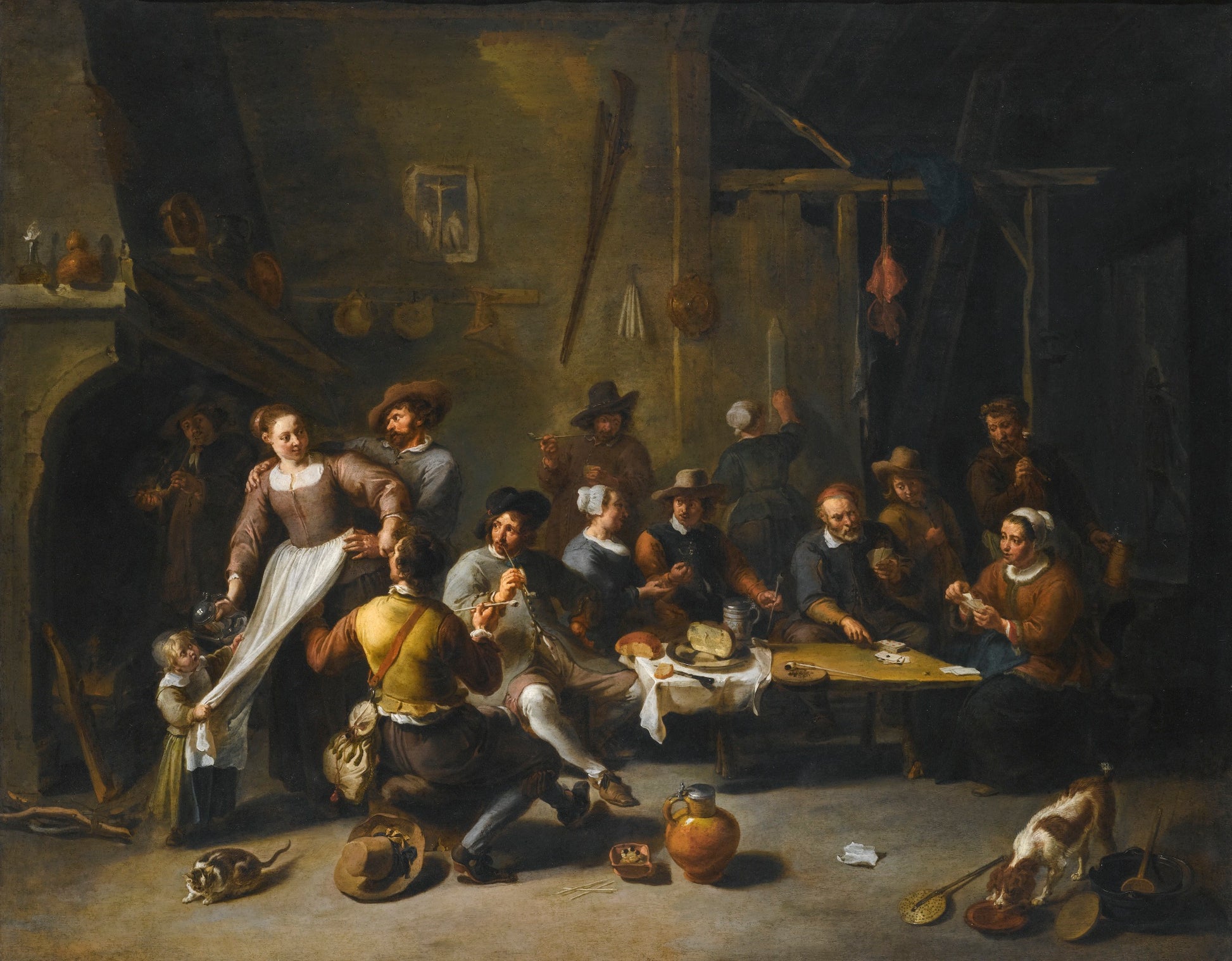 Tavern with Merrymakers and Cardplayers, vintage artwork by Willem van Herp the Elder, 12x8" (A4) Poster