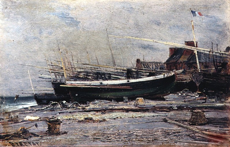 Boats in Etretat, vintage artwork by Alexei Bogoliubov, 12x8" (A4) Poster