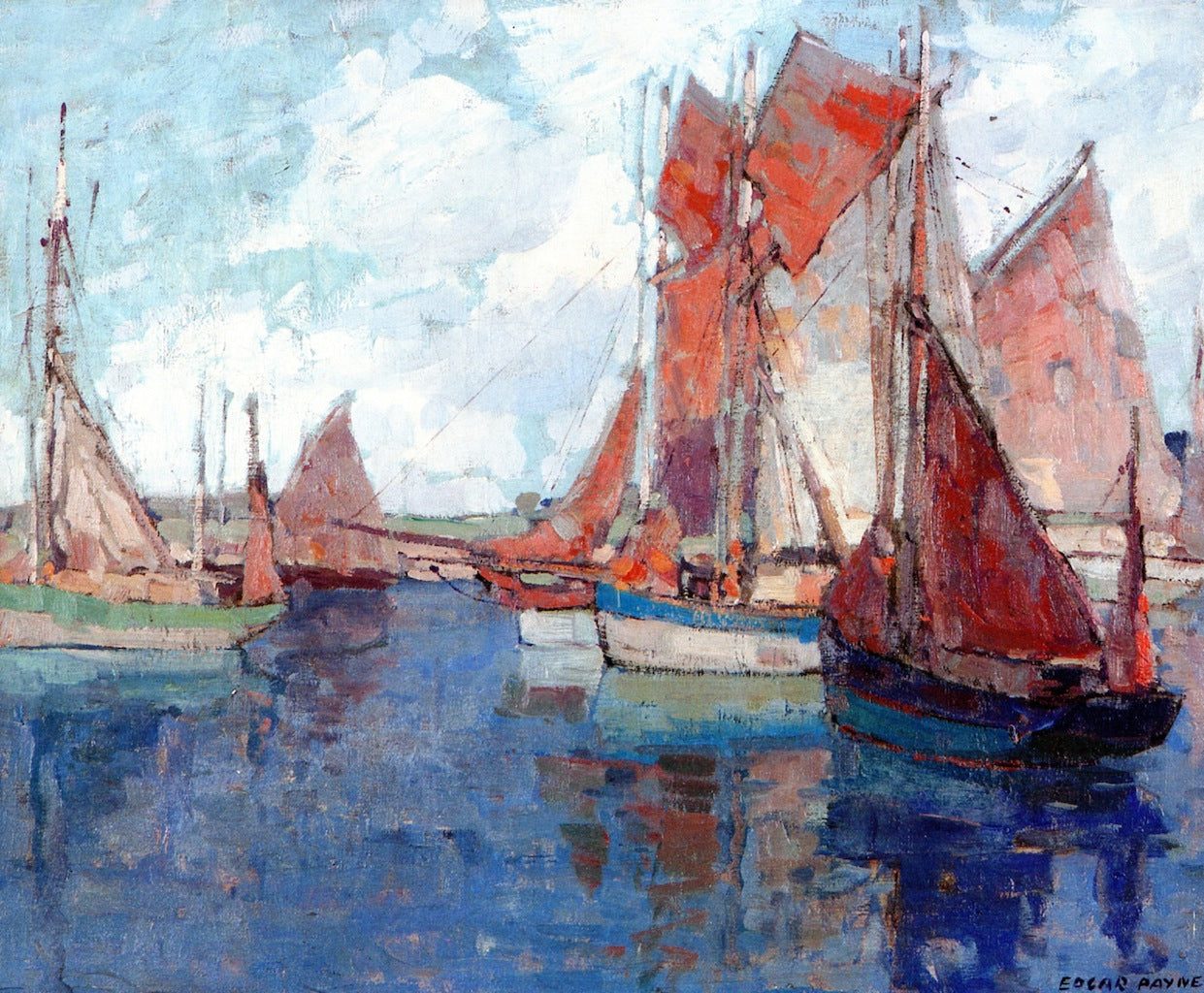 French Tuna Boats, Concarneau, France, vintage artwork by Edgar Alwyn Payne, 12x8" (A4) Poster