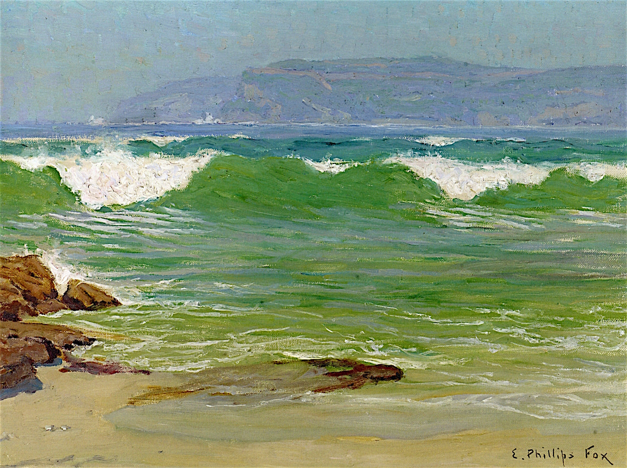 Green Wave, Manly, vintage artwork by Emanuel Phillips Fox, 12x8" (A4) Poster
