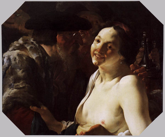 Unequal Couple, vintage artwork by Hendrick Terbrugghen, 12x8" (A4) Poster