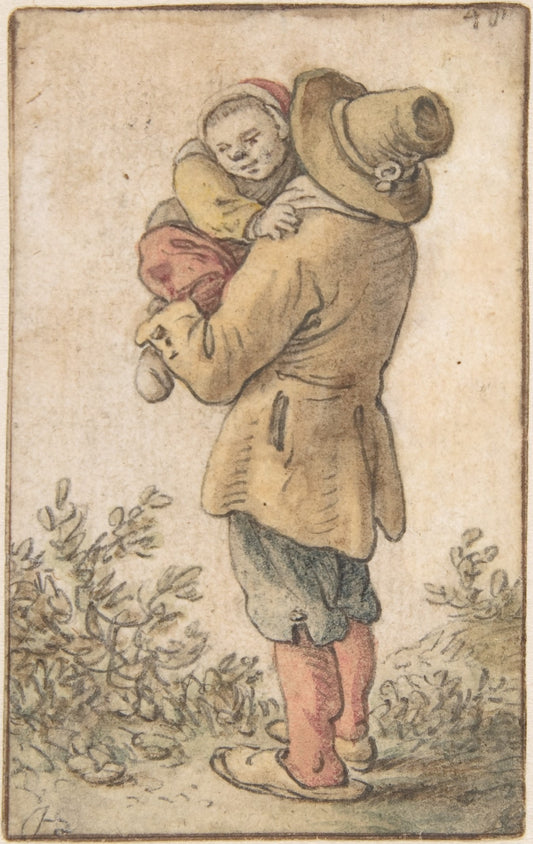 Peasant with Child, vintage artwork by Cornelis Saftleven, 12x8" (A4) Poster